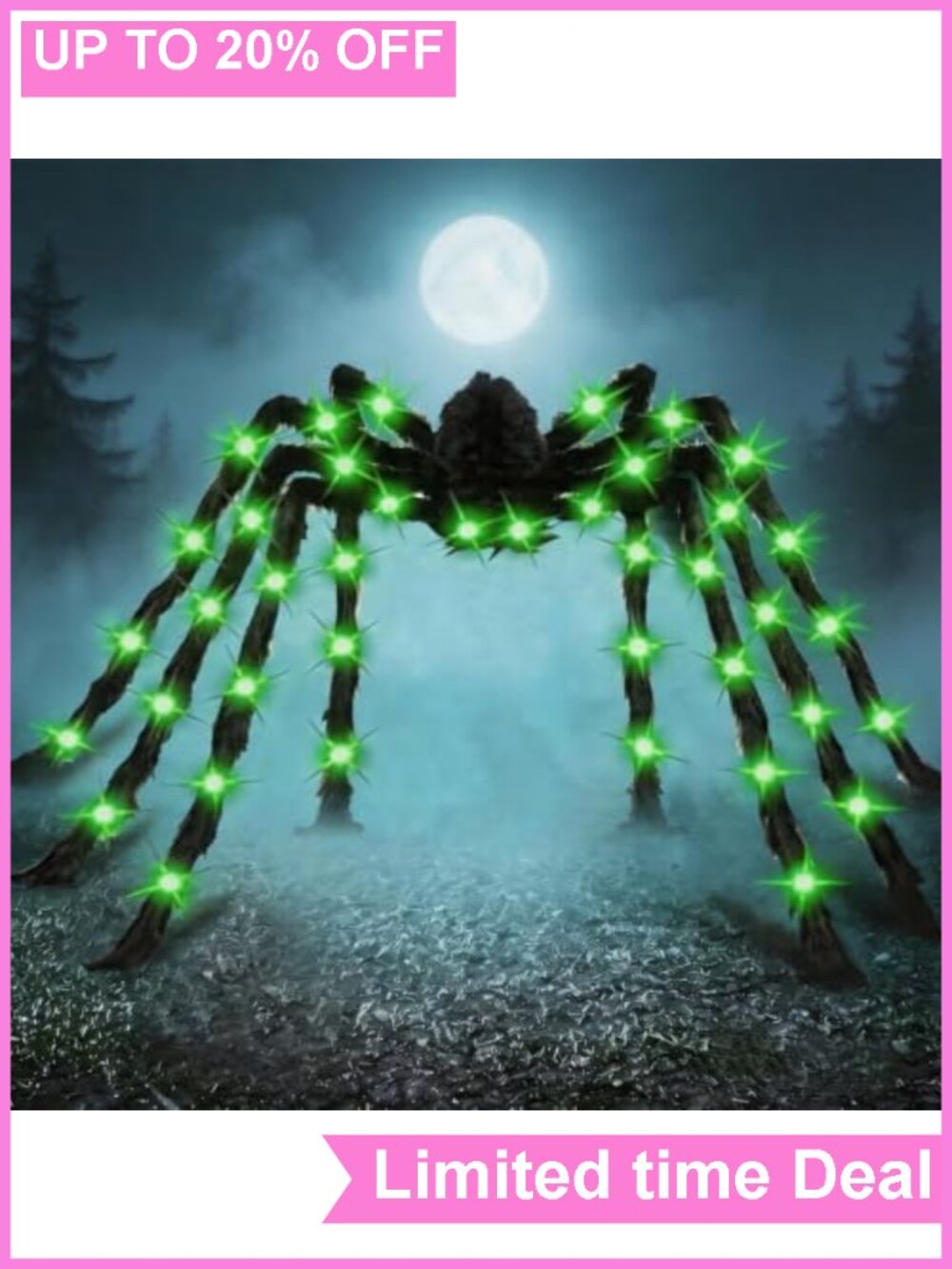 Giant 6.6ft Light Up Halloween Spider Realistic Hairy LED Outdoor Yard Decor